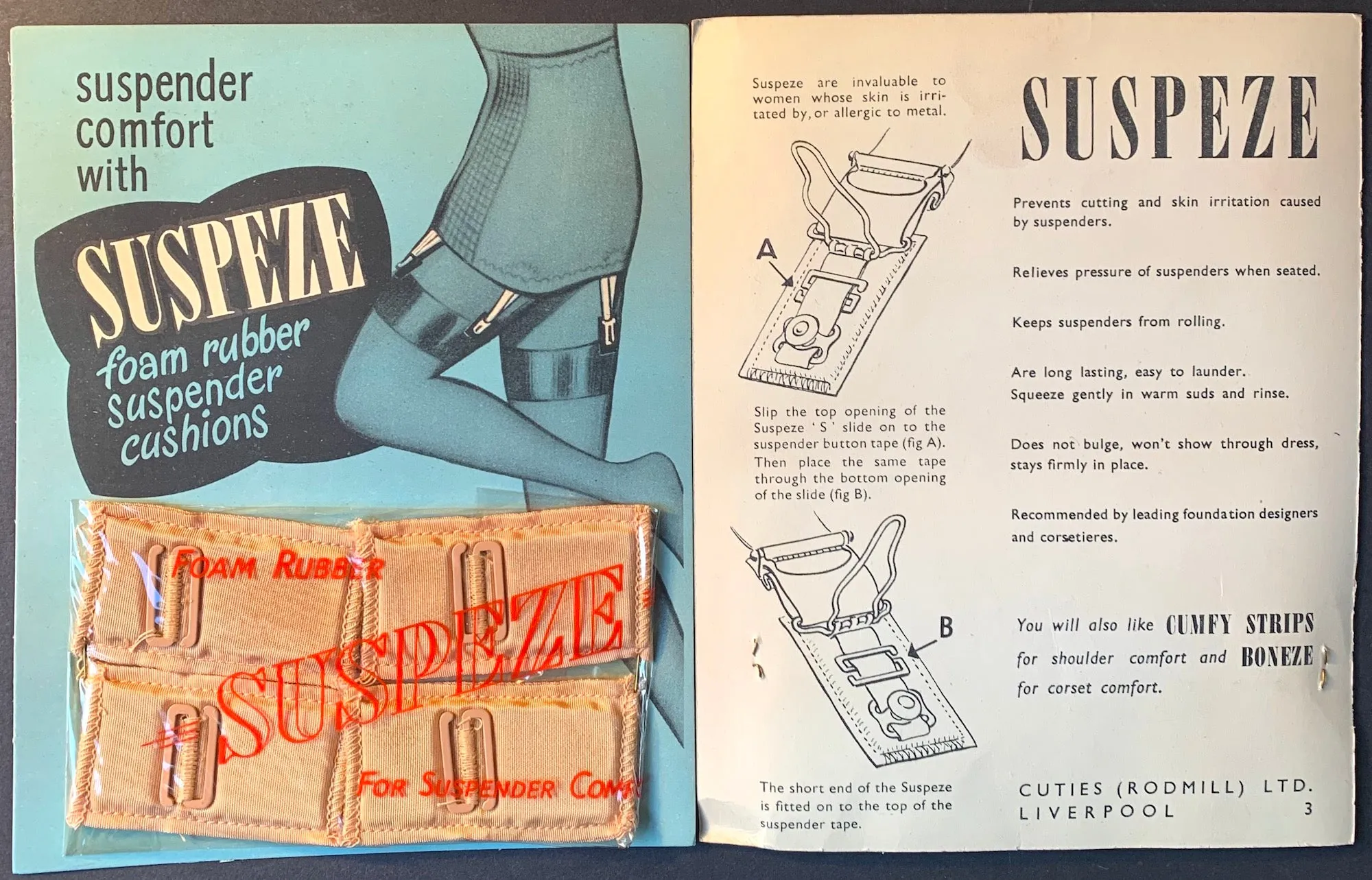 1940s SUSPEZE Foam Rubber Suspender Cushions For Suspender Comfort