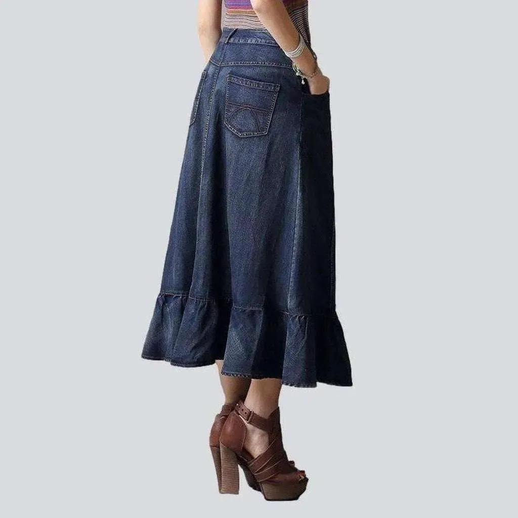 A-line mermaid long denim skirt