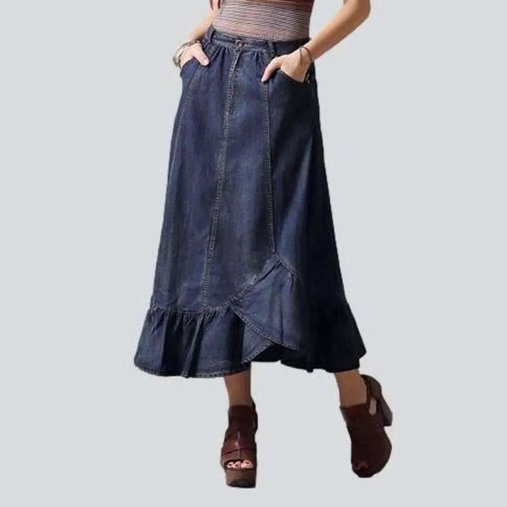 A-line mermaid long denim skirt