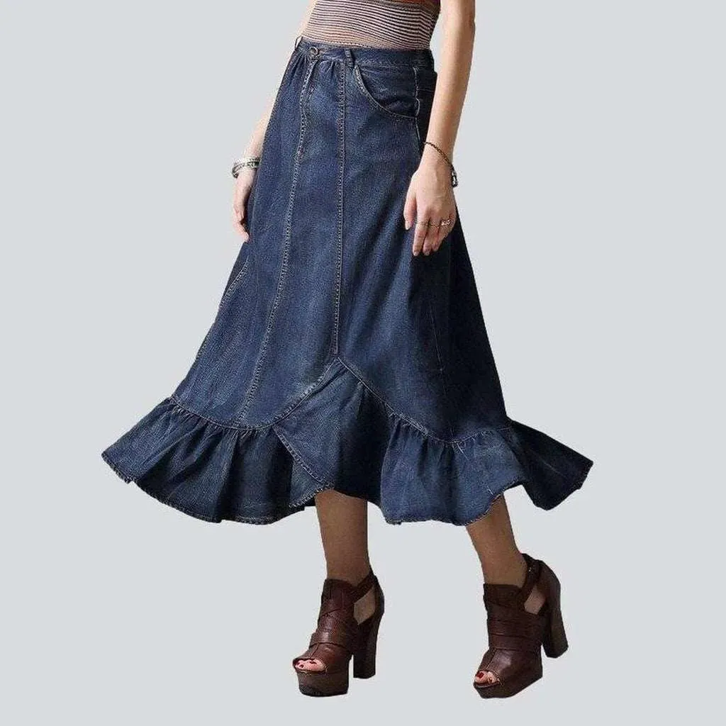 A-line mermaid long denim skirt