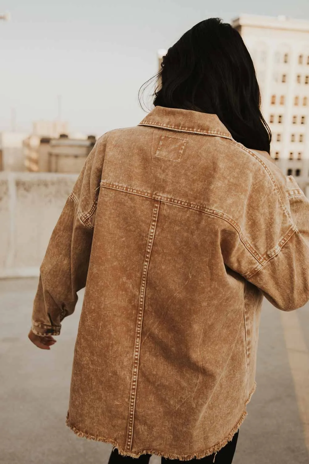 Acid Wash Denim Jacket in Tan