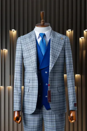 Alberto Bossi Blue Plaid Compose Slim Fit 3pc Suit