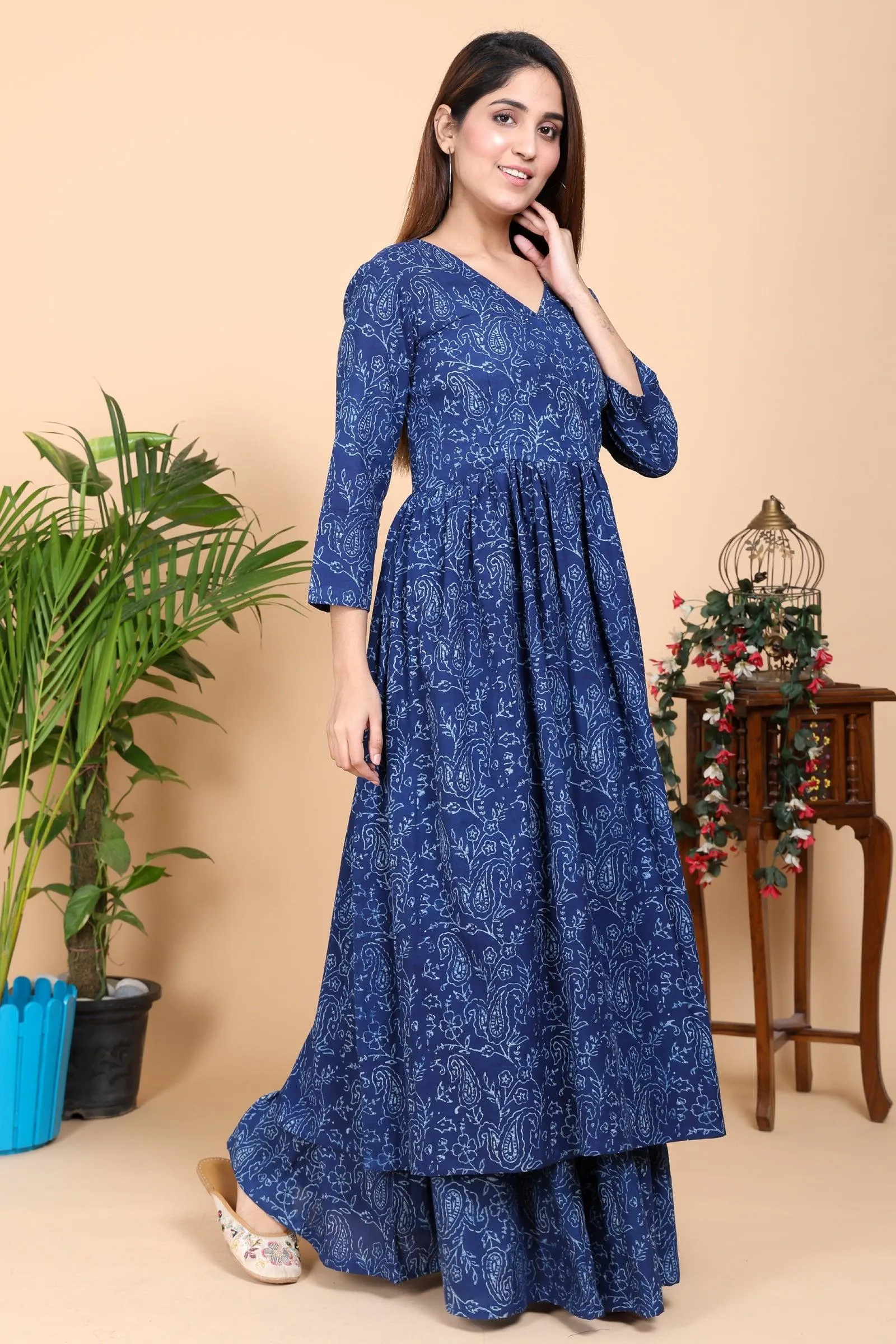 Aseel A-line Indigo Kurta with Skirt