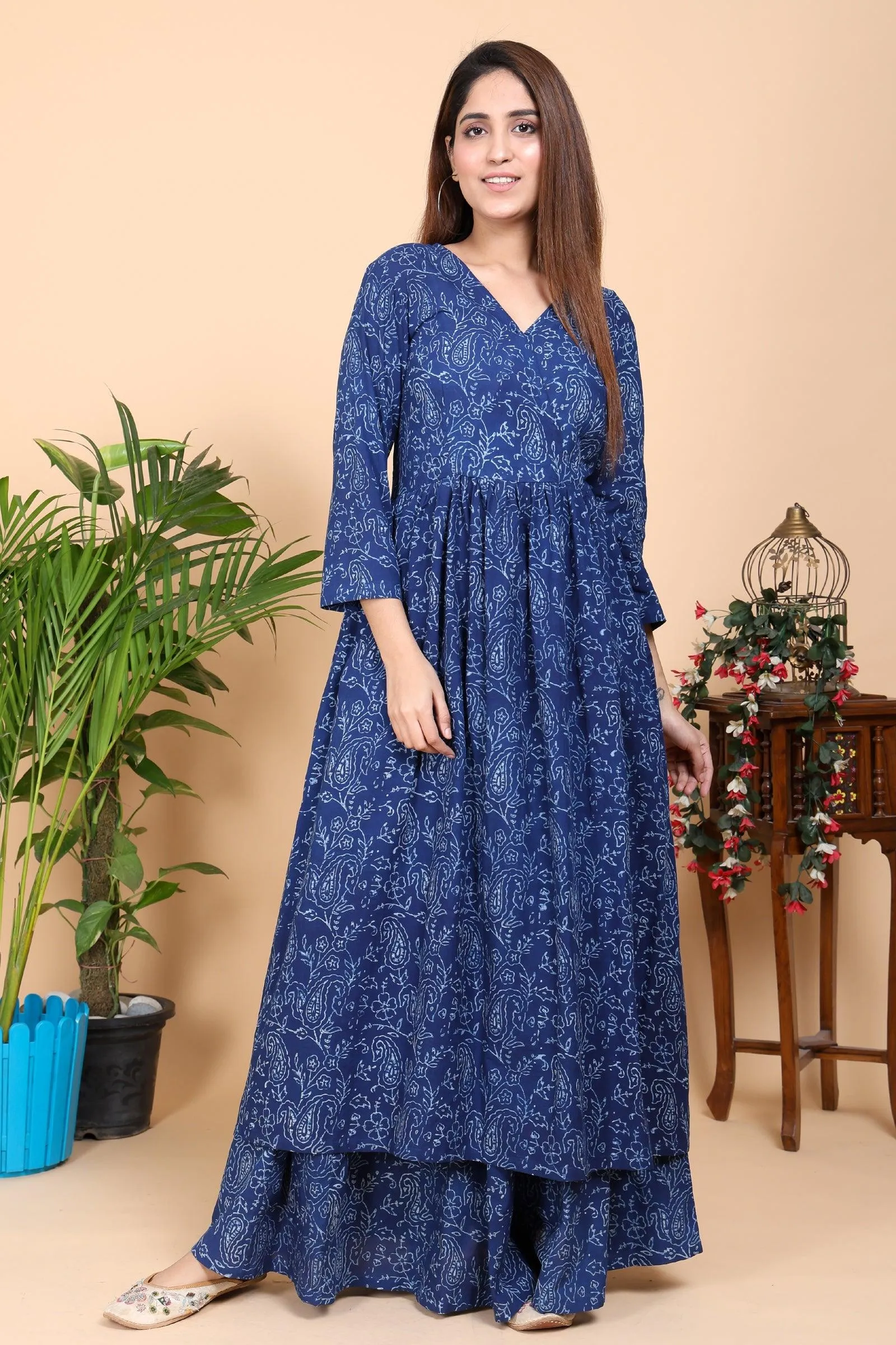 Aseel A-line Indigo Kurta with Skirt