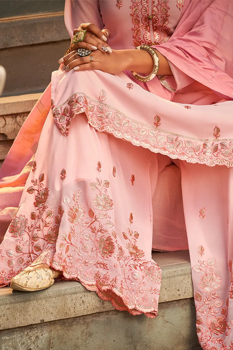 Beautiful Blush Pink Georgette Festive Designer Sharara Suit