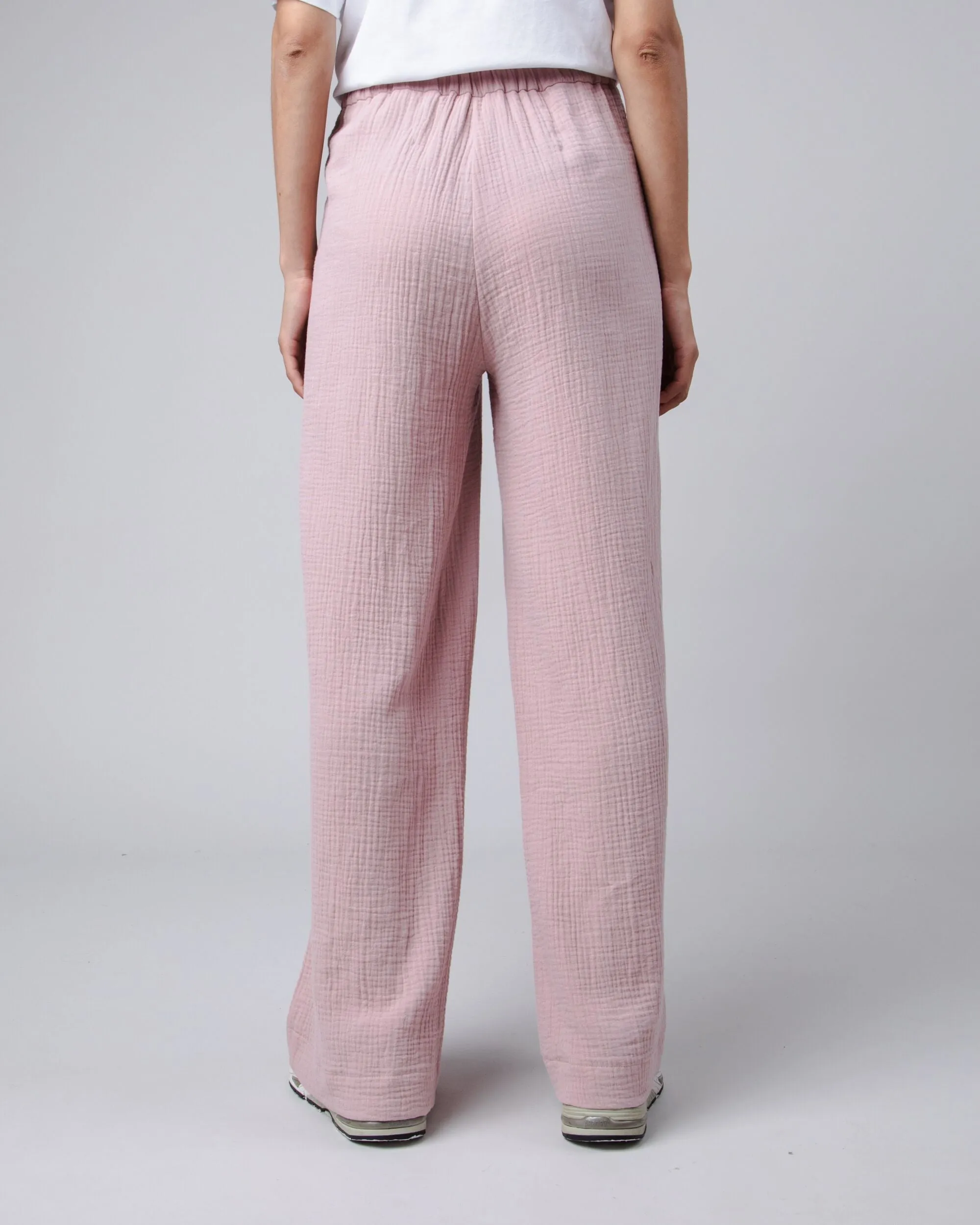 Bubble Wide Leg Cotton Pants Light Pink