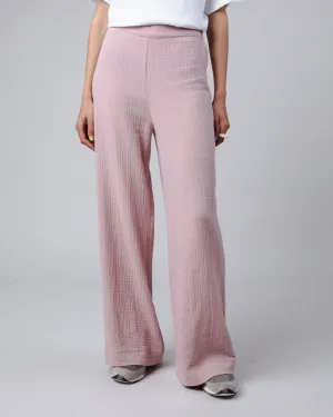 Bubble Wide Leg Cotton Pants Light Pink