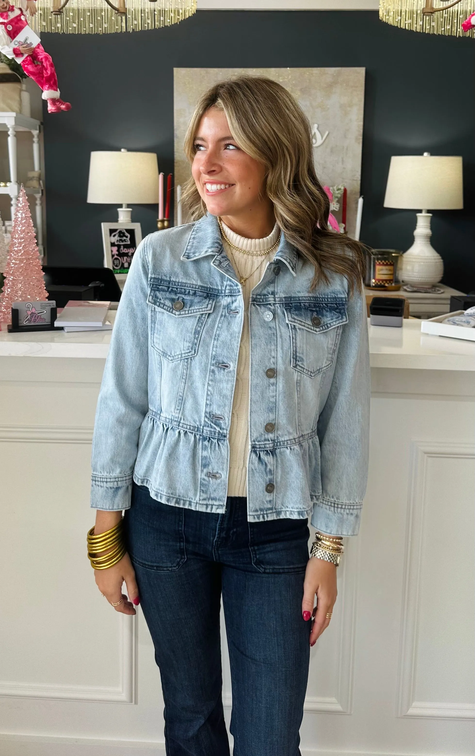 Classic Fit Peplum Denim Jacket