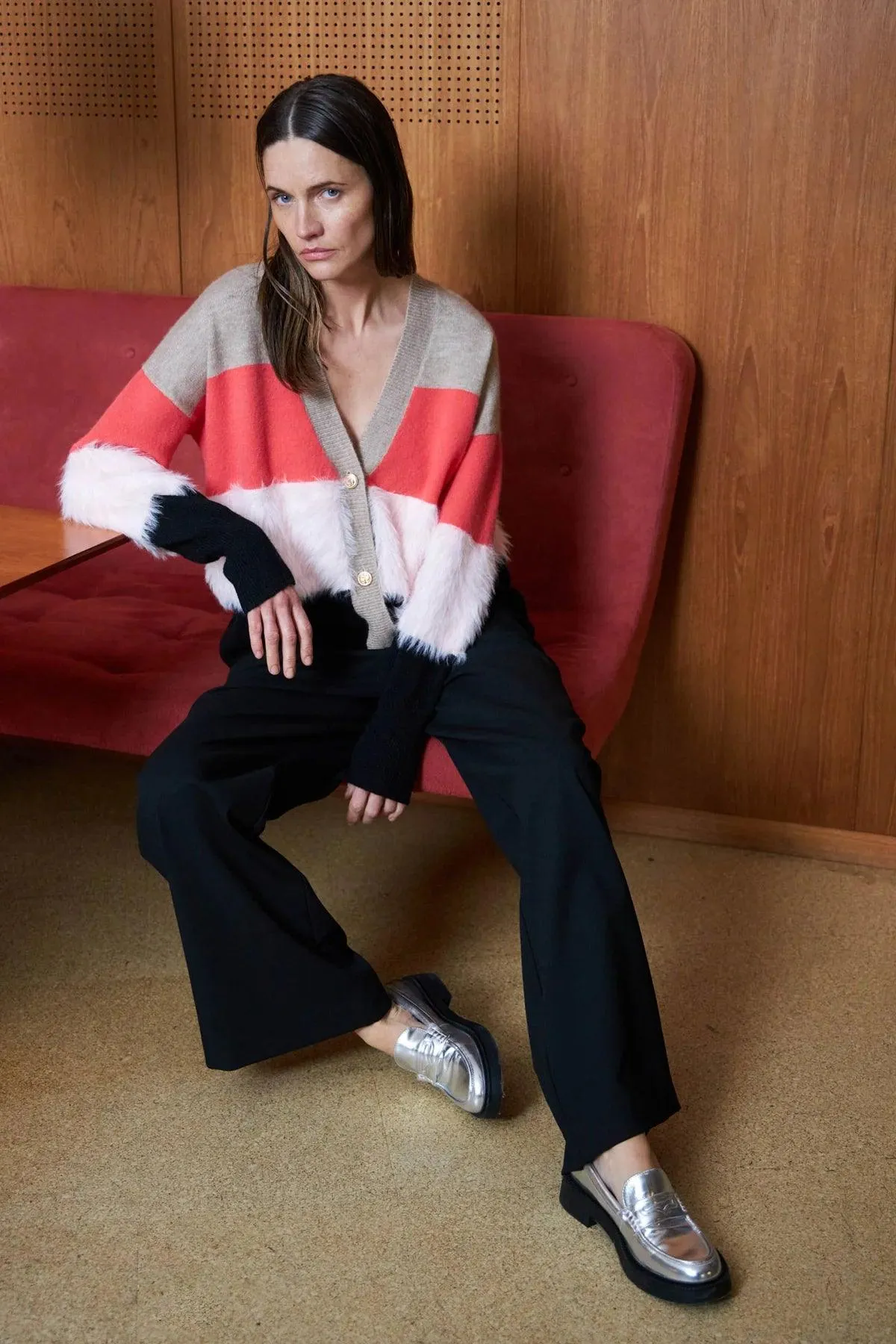 COSTER Colourblock Knit with Furry Sleeves in Multi