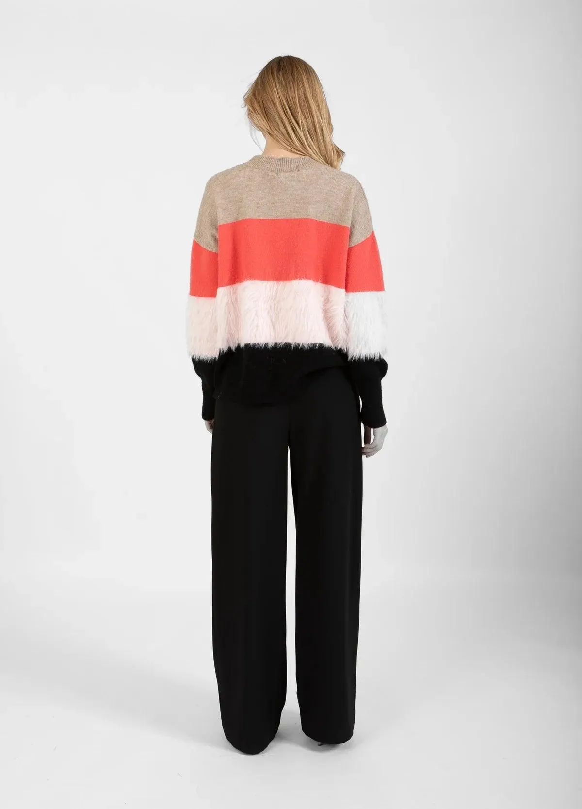 COSTER Colourblock Knit with Furry Sleeves in Multi