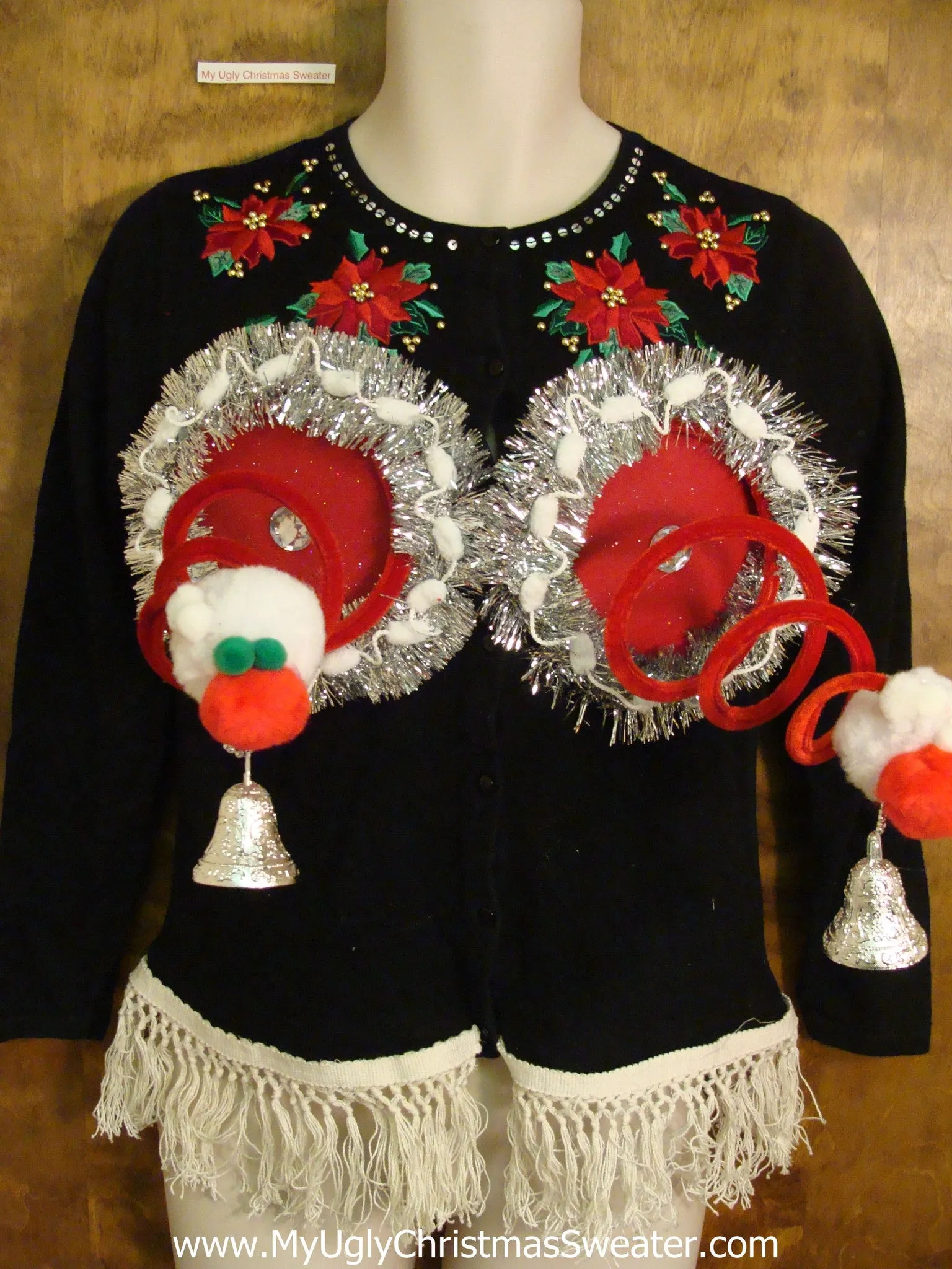 Crazy Red Poinsettias Naughty Ugly Christmas Sweater