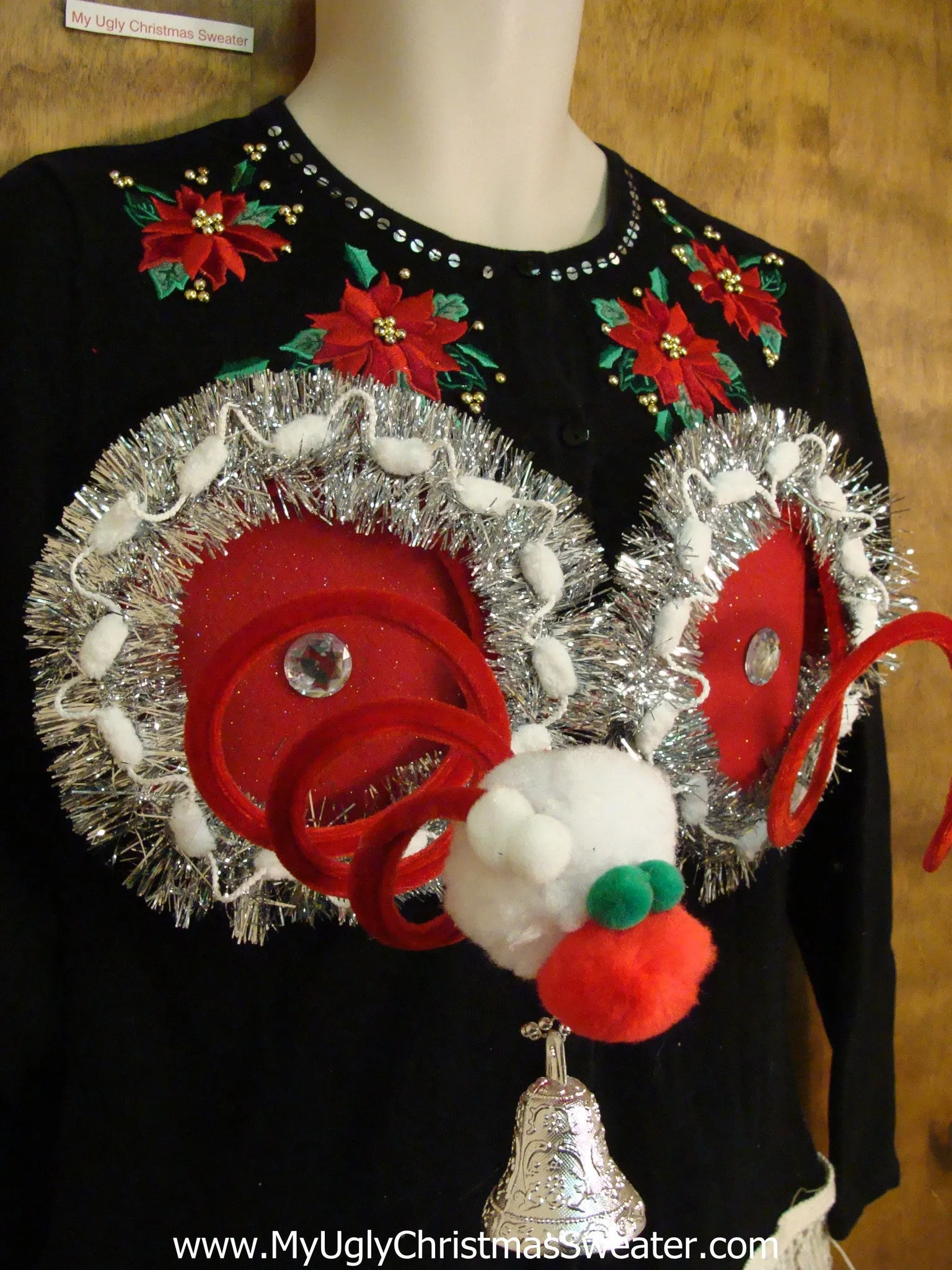 Crazy Red Poinsettias Naughty Ugly Christmas Sweater