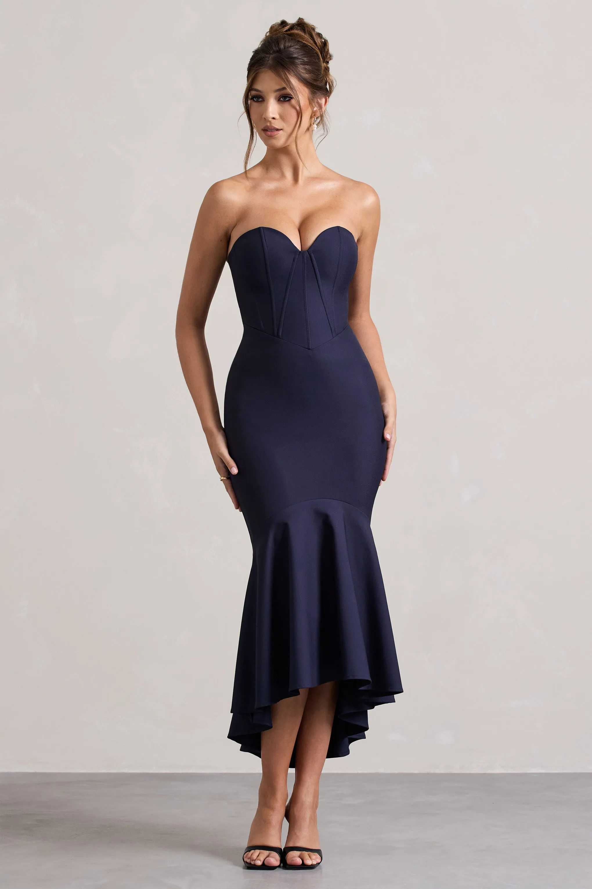 Daylight | Navy Corset High-Low Midi Dress