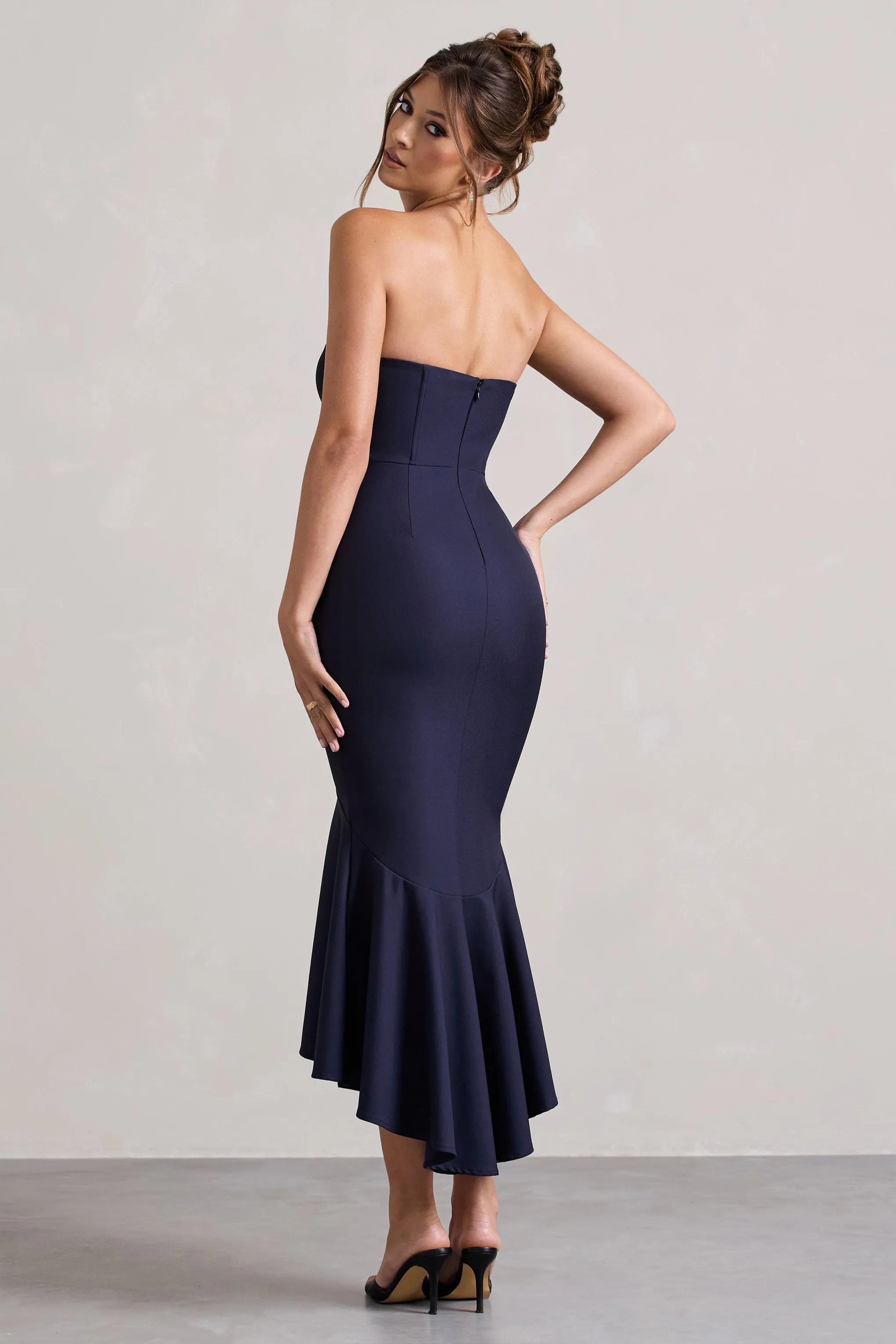 Daylight | Navy Corset High-Low Midi Dress