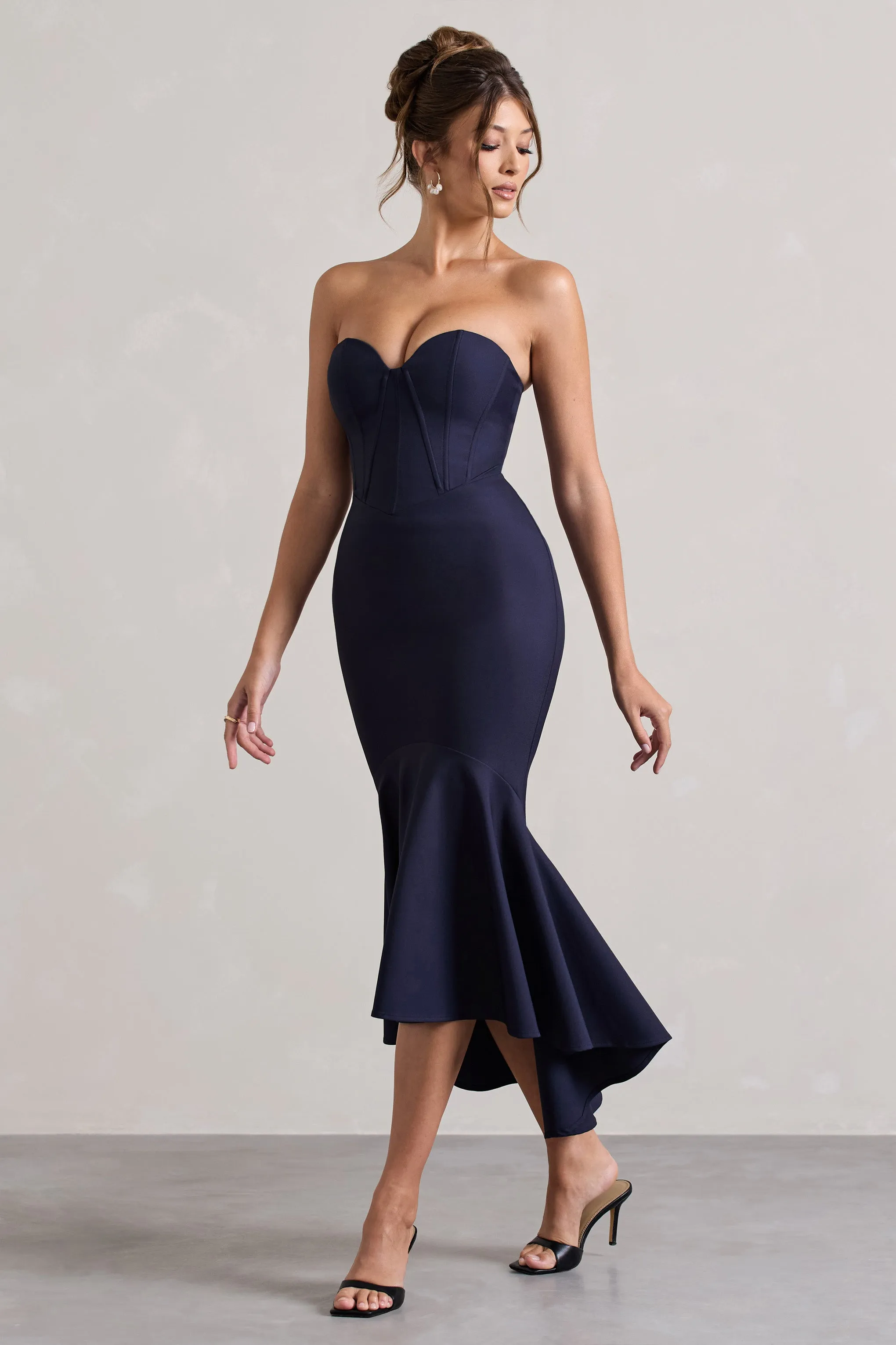 Daylight | Navy Corset High-Low Midi Dress