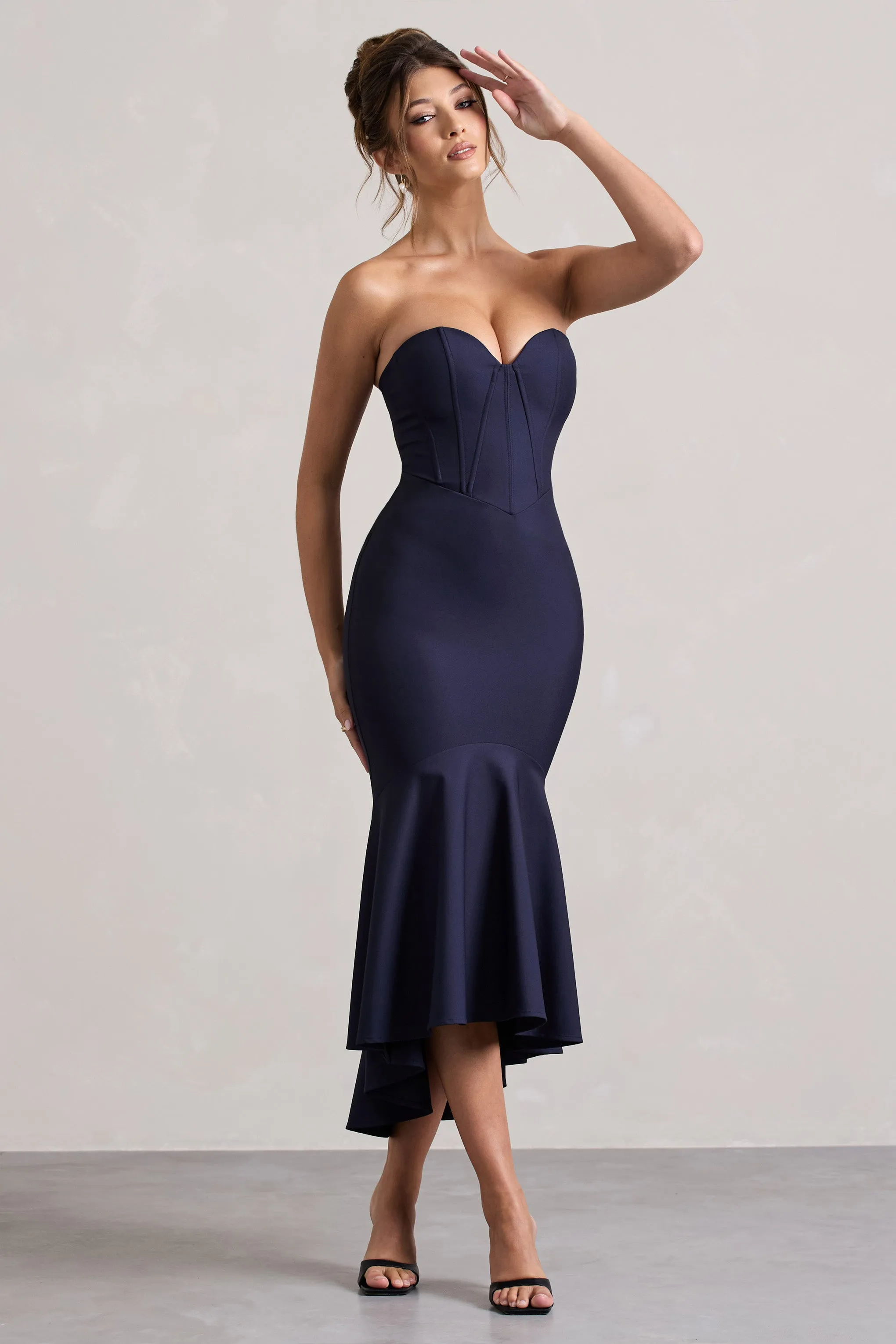 Daylight | Navy Corset High-Low Midi Dress