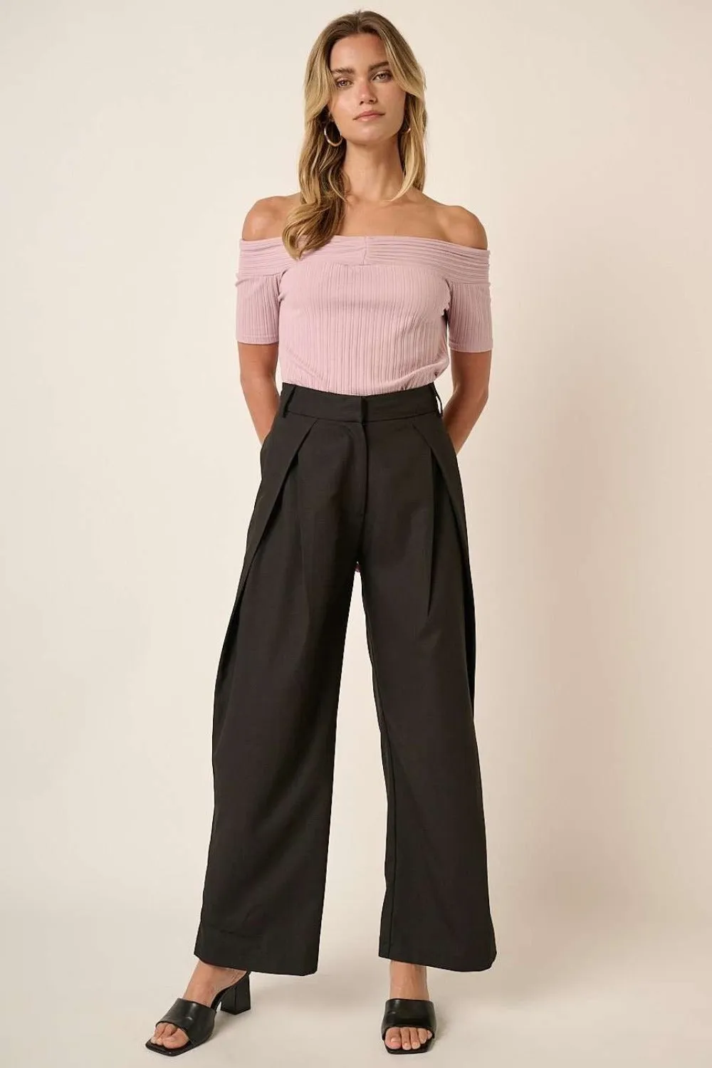 Deep Pleated High Waisted Wide Leg Resort Pants