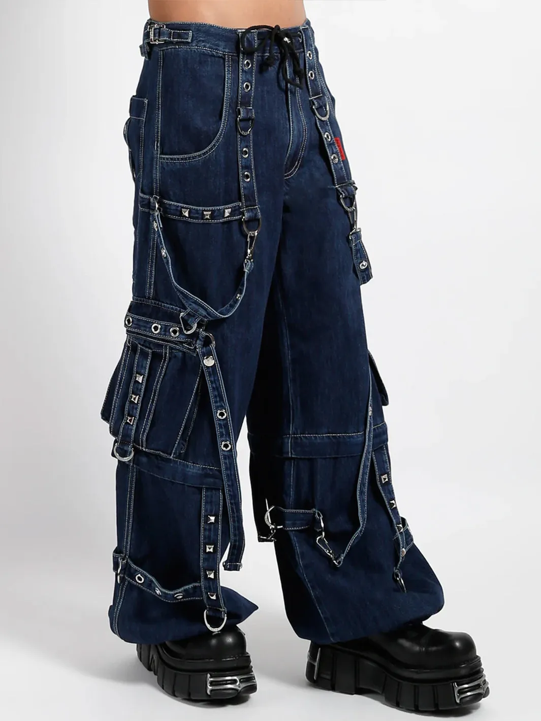 DENIM STRAP PANT - INDIGO