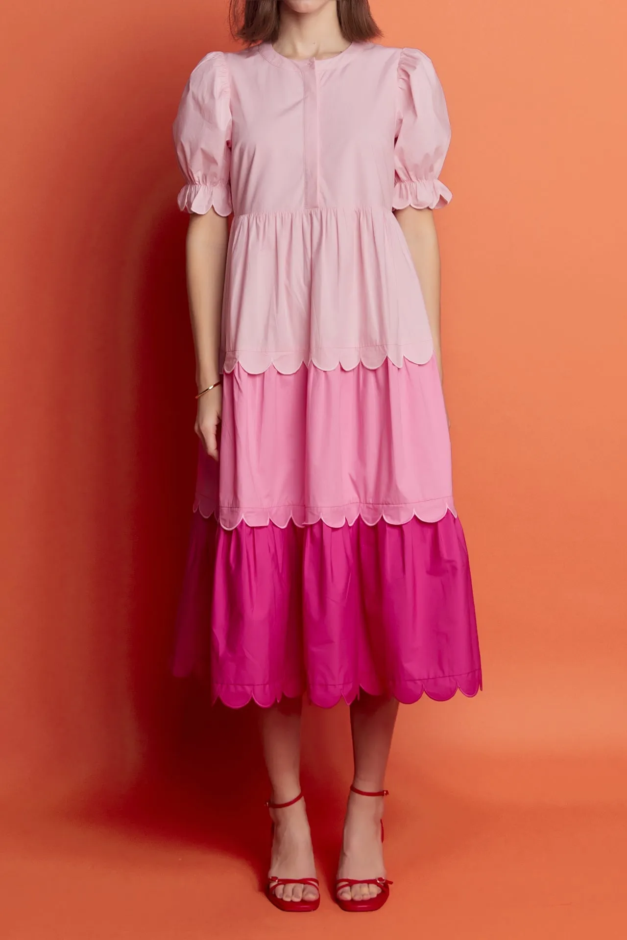 English Factory - Pink Colorblock Scallop Dress