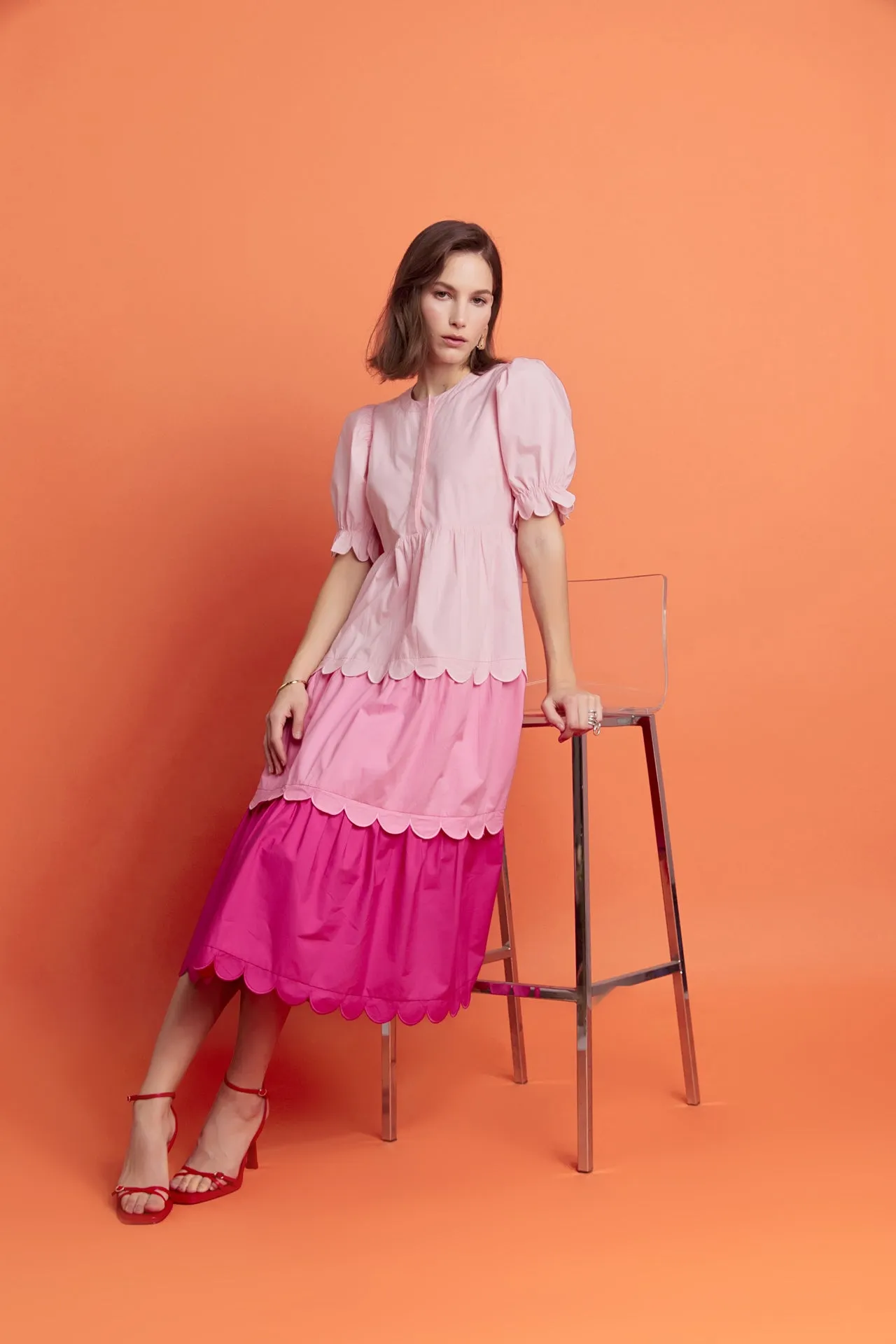 English Factory - Pink Colorblock Scallop Dress