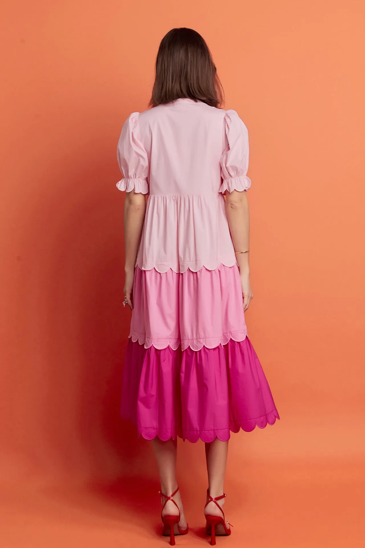 English Factory - Pink Colorblock Scallop Dress