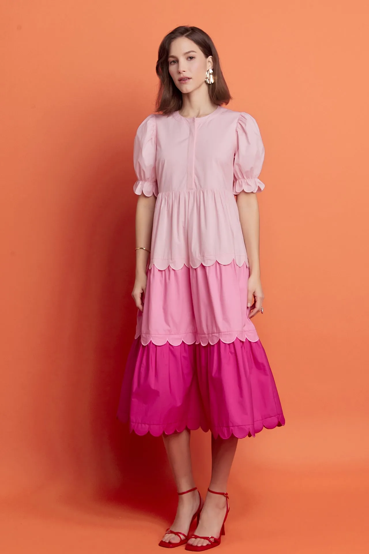 English Factory - Pink Colorblock Scallop Dress