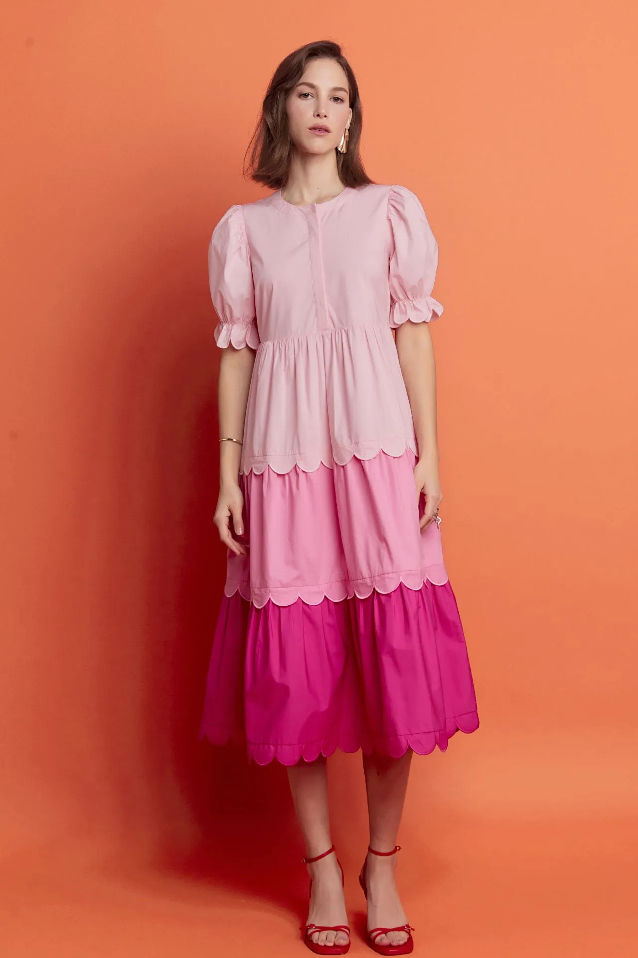 English Factory - Pink Colorblock Scallop Dress