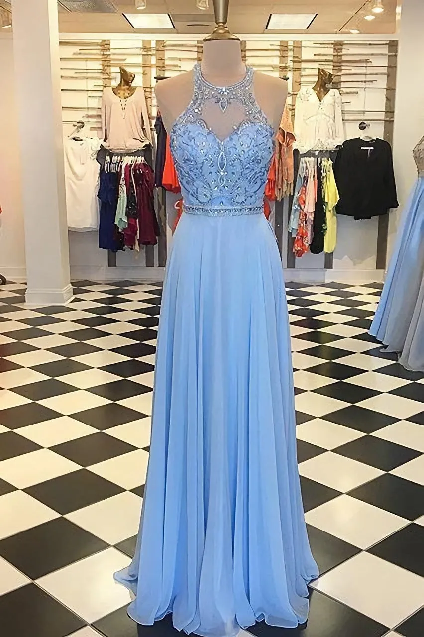 Gorgeous Prom Dress Blue Chiffon Prom Dress Long Prom Dress