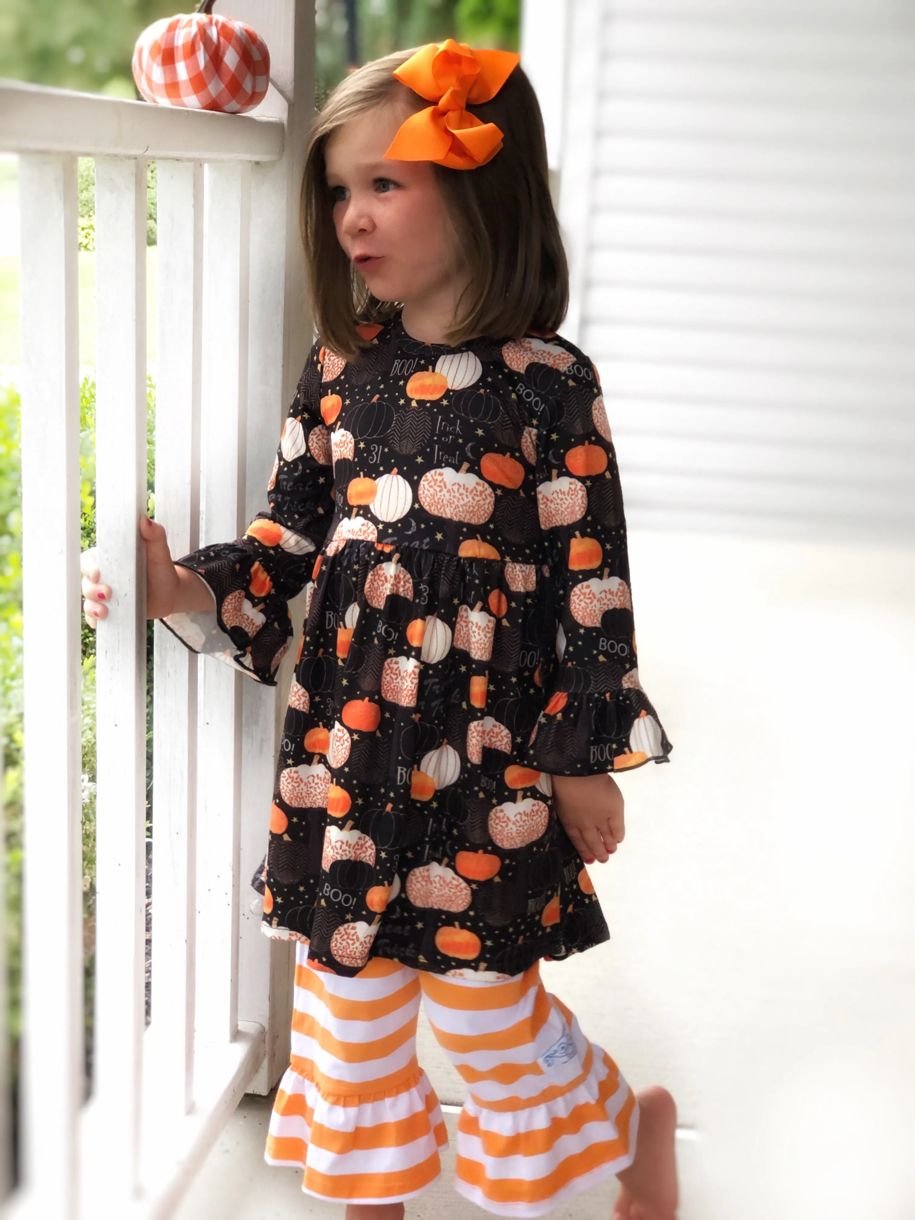 Halloween Harvest dress & Orange stripe Capri Sz 12/18mo