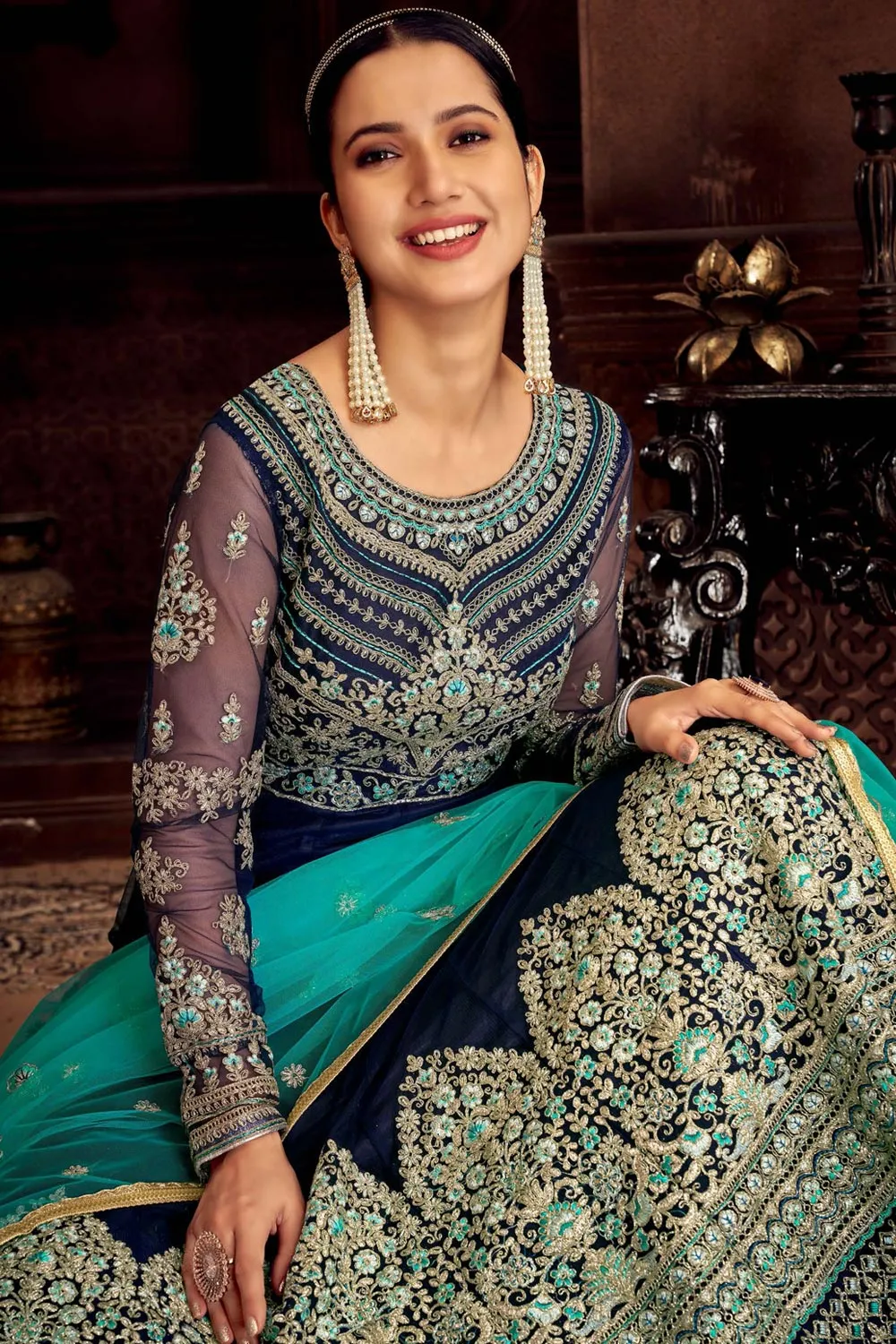 Heavy Embroidered Navy Blue Net Bridal Anarkali Suit