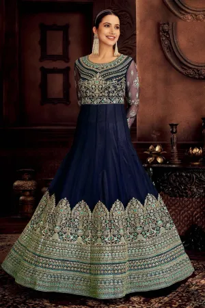 Heavy Embroidered Navy Blue Net Bridal Anarkali Suit