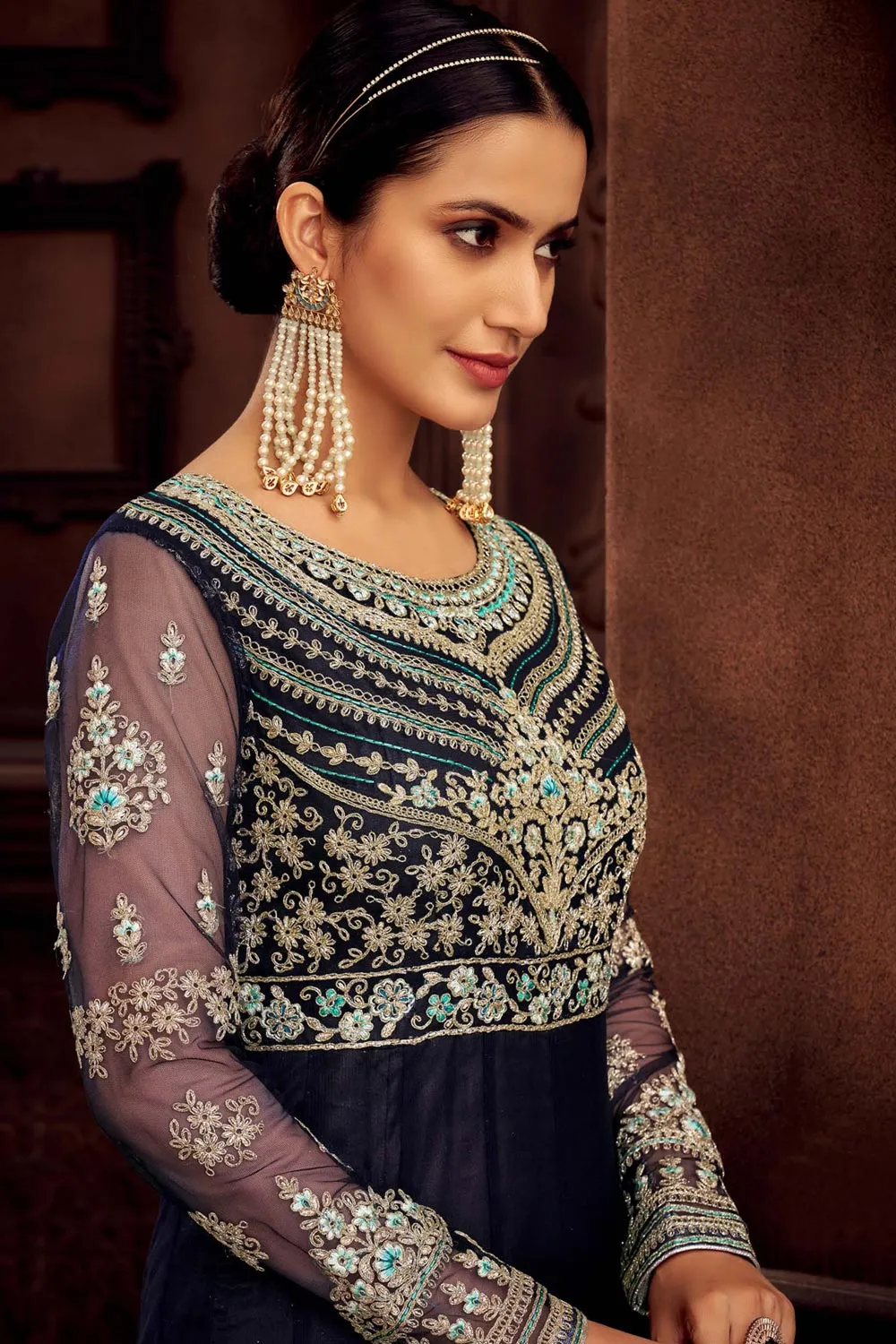 Heavy Embroidered Navy Blue Net Bridal Anarkali Suit