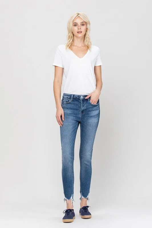 HIGH RISE ANKLE SKINNY HEM DETAILS