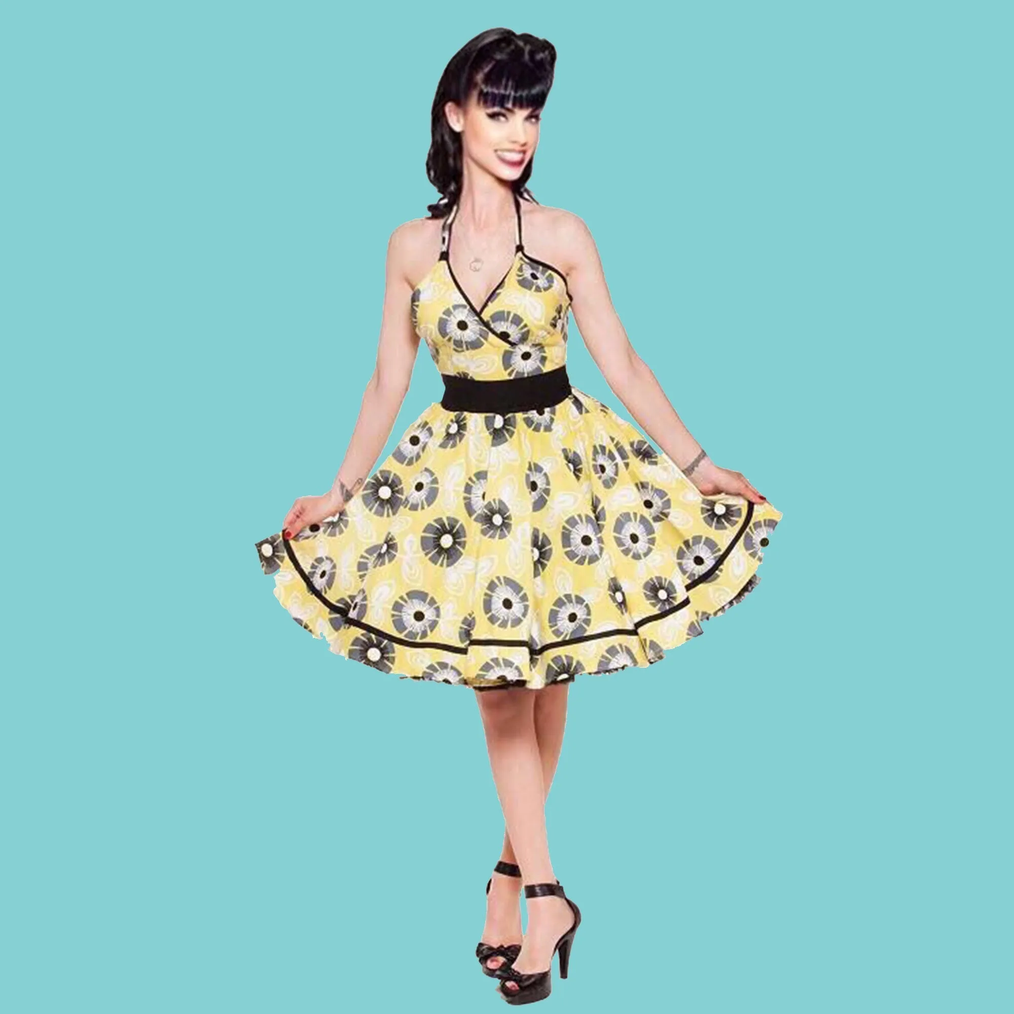 Kinny & Howie Monica 1950's Daisy Print Swing Dress