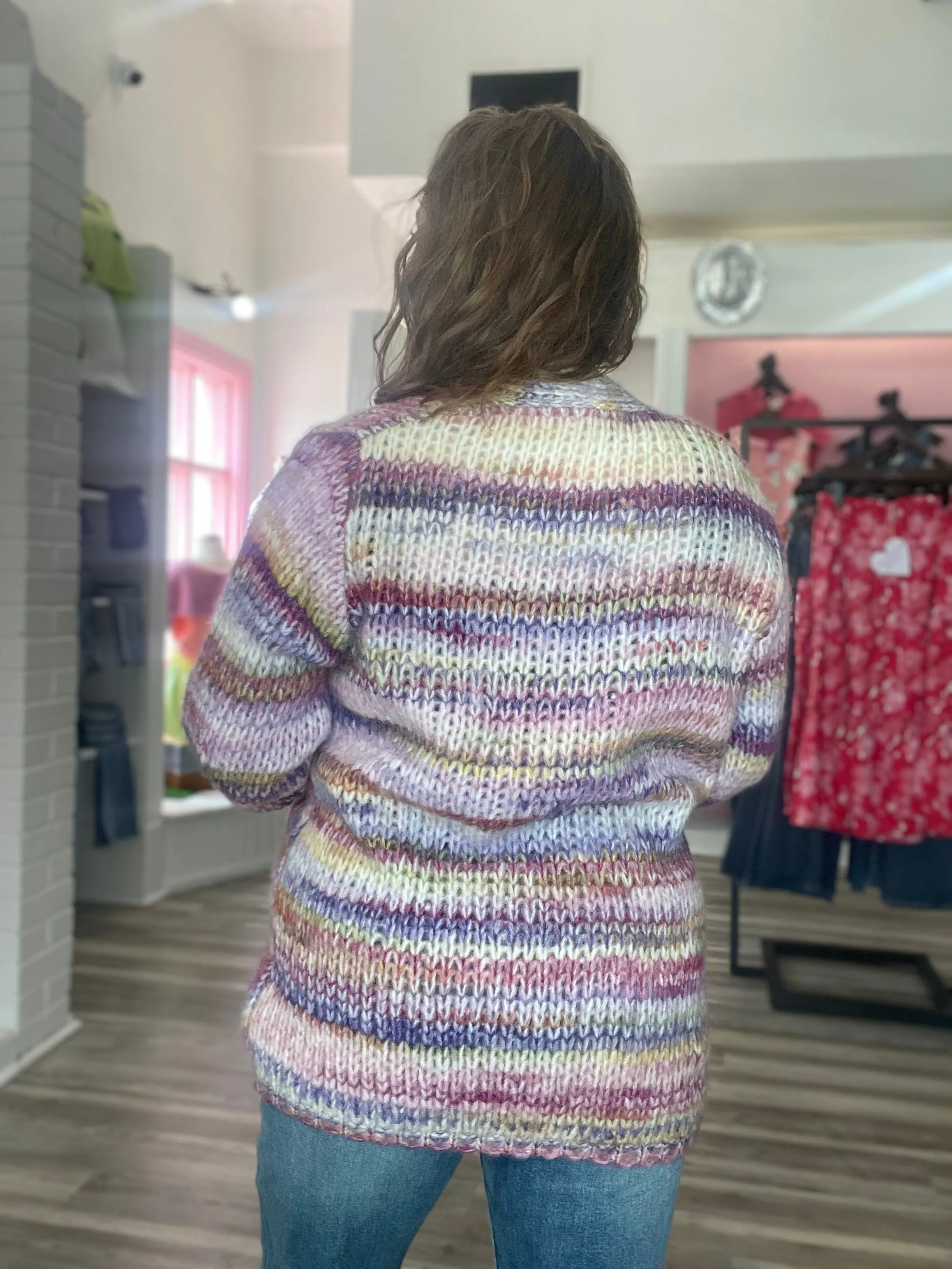 Lara Striped Knit Cardigan Mauve