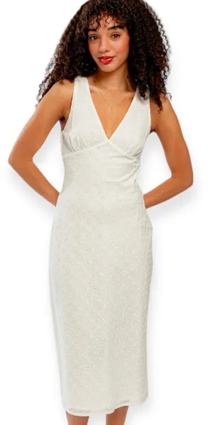 Lily White Sleeveless Eyelet Midi Dress