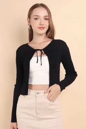 LIORA TIE-KNOT CARDIGAN IN BLACK