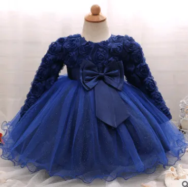 Long-sleeved girls dress rose children's wedding dress skirt