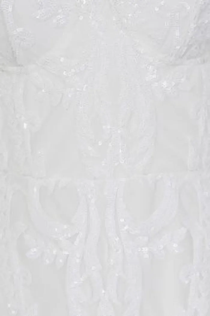 Love Spell White Sweetheart Brocade Sequin Fishtail Dress