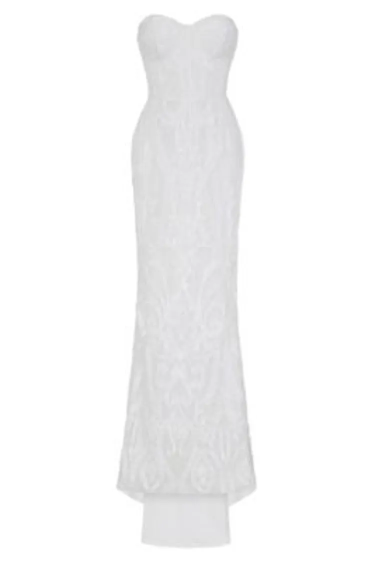 Love Spell White Sweetheart Brocade Sequin Fishtail Dress