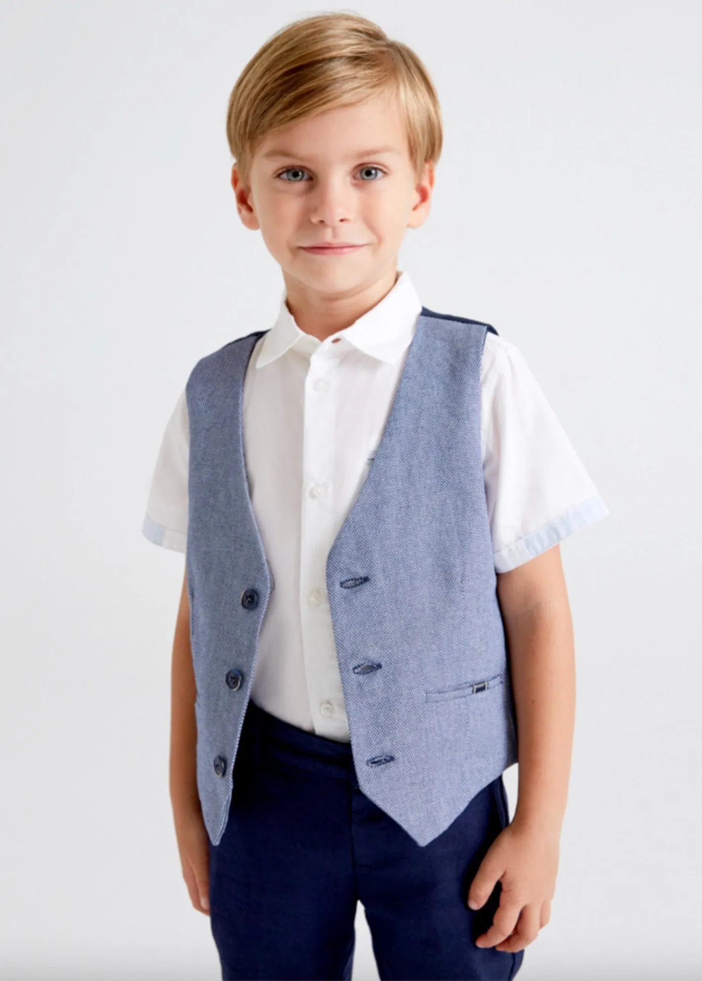 Mayoral Boys Blue Tailored Linen Button Up Vest