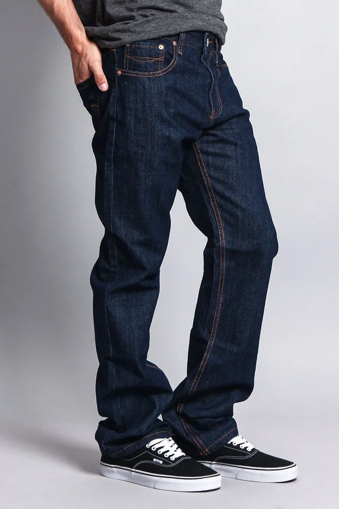 Men's Straight Fit Washed Denim Jeans (Washed Indigo)