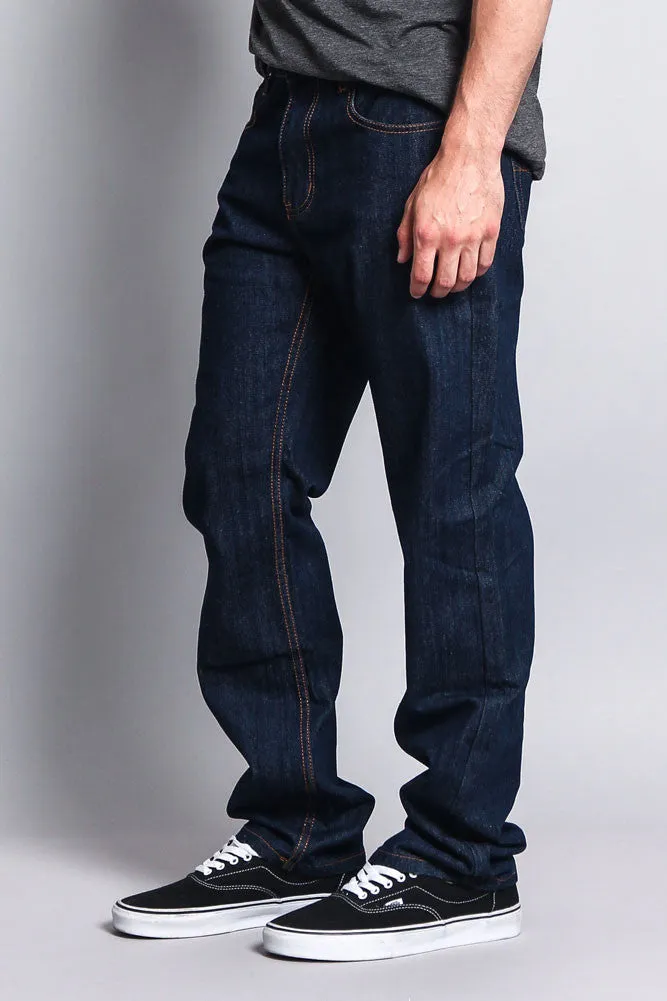 Men's Straight Fit Washed Denim Jeans (Washed Indigo)