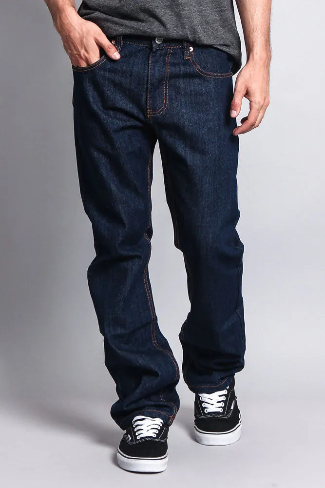 Men's Straight Fit Washed Denim Jeans (Washed Indigo)