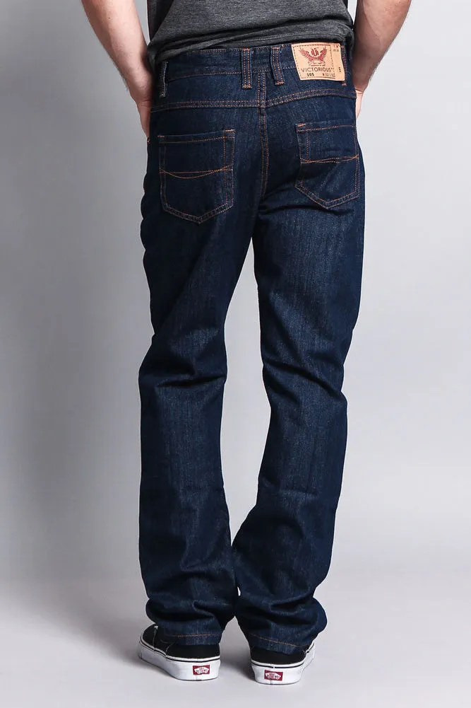 Men's Straight Fit Washed Denim Jeans (Washed Indigo)