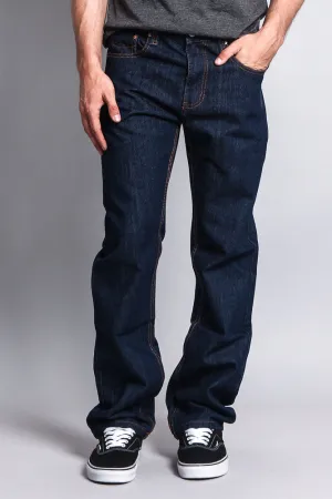 Men's Straight Fit Washed Denim Jeans (Washed Indigo)