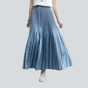 Pleated light blue denim skirt