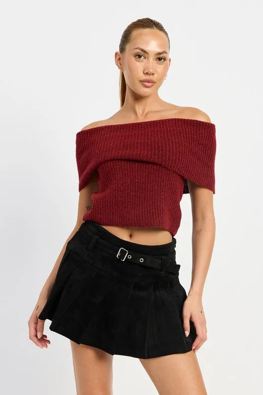 PLEATED SUEDE SKORT WITH BELT