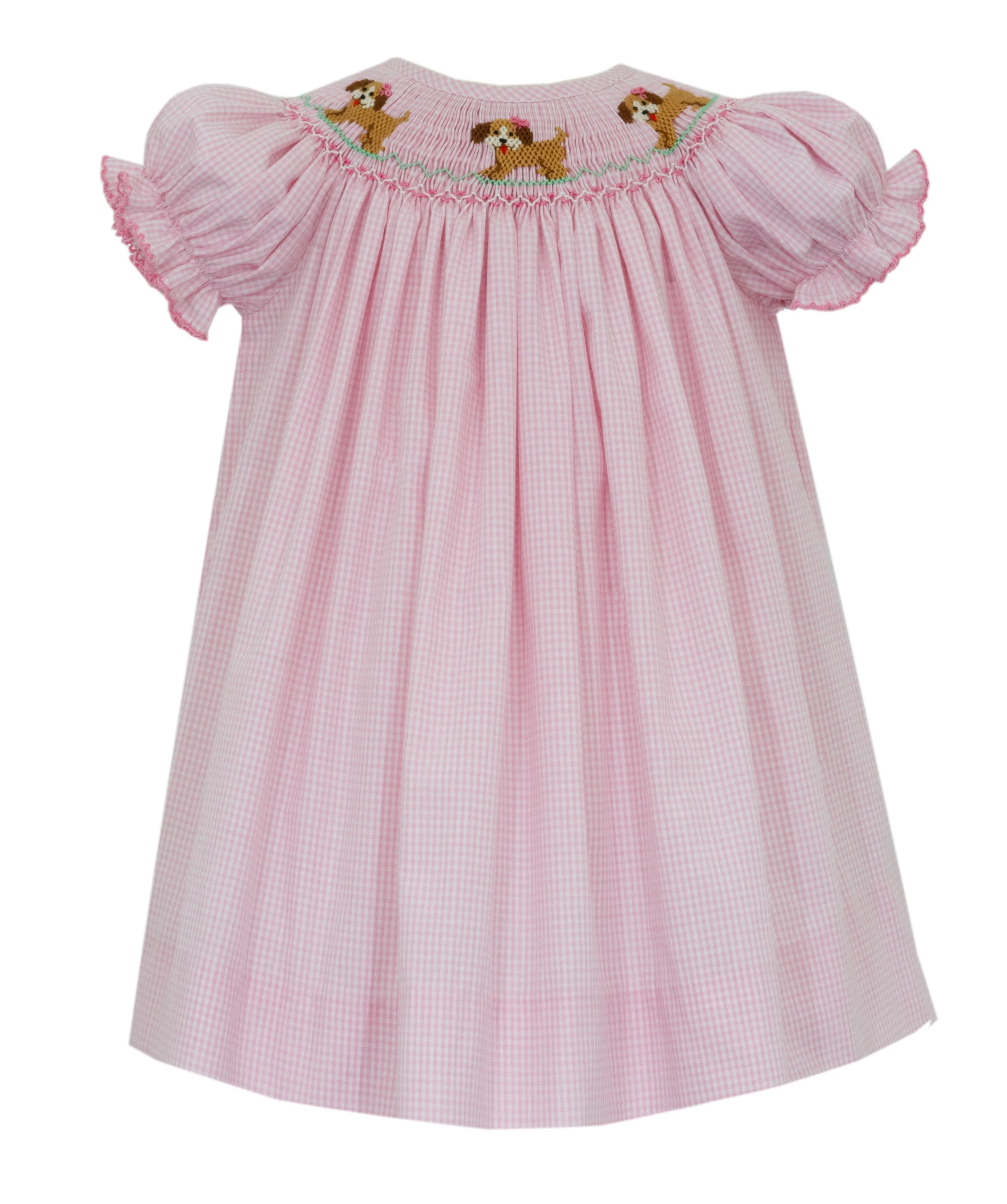 Puppies Bishop Dress- Pink Gingham