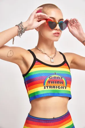 "I Cant Think Straight" Logo Rainbow Rib Crop Top